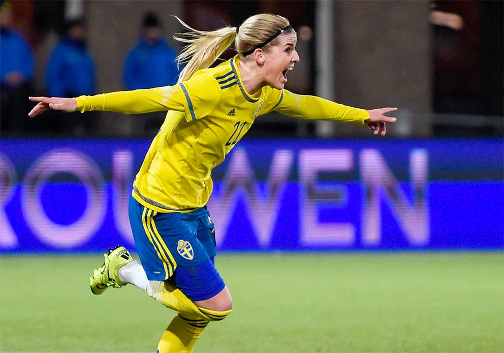 Olivia Schough kvitterade till 1–1 i slutet av den första halvleken mot Holland – och det tog Sverige till OS. Foto: Svenska Fotbollförbundet 