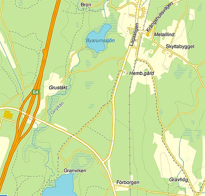 (V) föreslår ett bostadsområde söder om Byarumssjön i höjd med Hembygdsgården. 